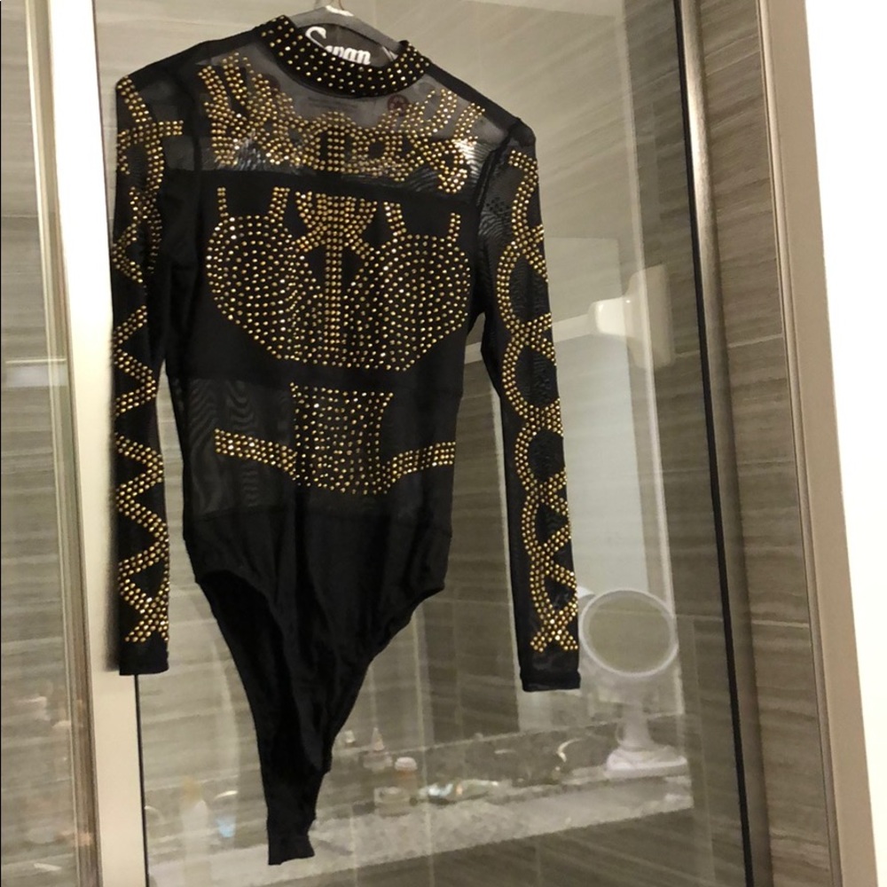 Black and gold diamond bodysuit
